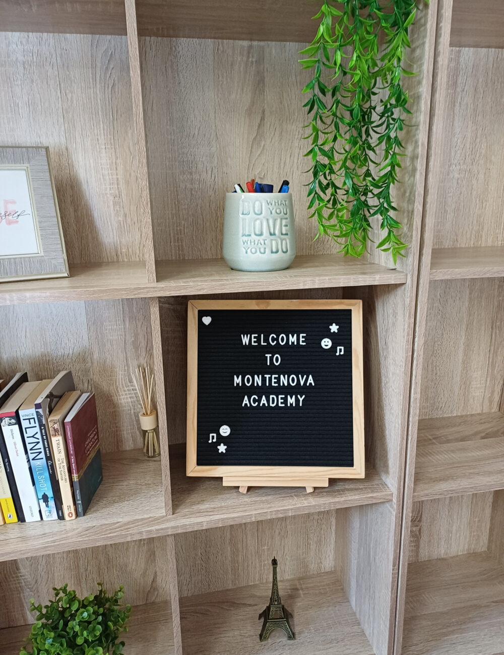 MonteNova welcome sign on a shelf